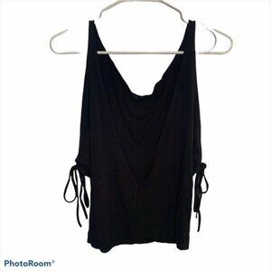 Calvin Tran Cropped Cold Shoulder Top V-Neck Black